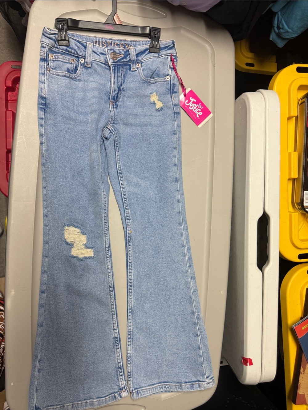 Justice Light Blue Distressed Flare Jeans with Patch Detail